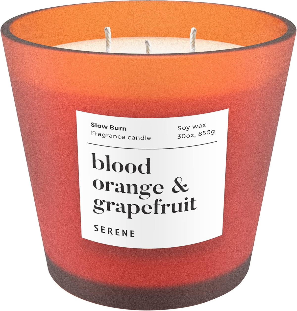 Hidden Label Large Scented Candle, Blood Orange & Grapefruit, 30oz 3 Wick Huge Candle, Serene