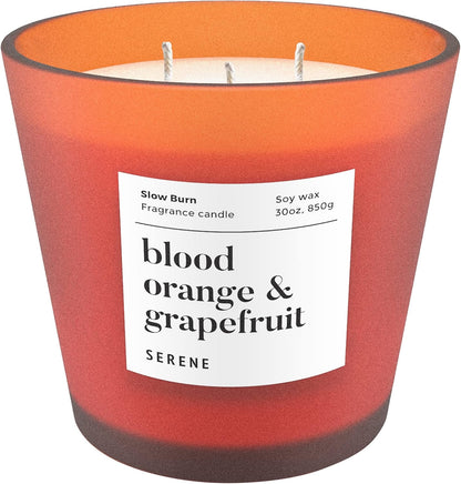 Hidden Label Large Scented Candle, Blood Orange & Grapefruit, 30oz 3 Wick Huge Candle, Serene