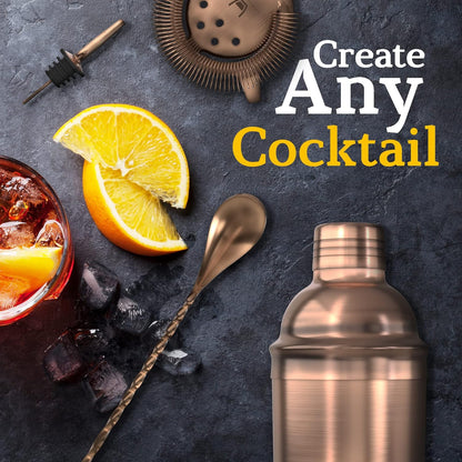 Highball & Chaser 13-Piece Cobbler Cocktail Shaker Set Matte Copper Stainless Steel Bartender Kit