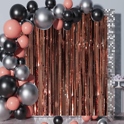 3 Pack 3.3 x 8.2 ft Brown Foil Fringe Backdrop Curtains, Tinsel Streamers Party Decorations, Fringe