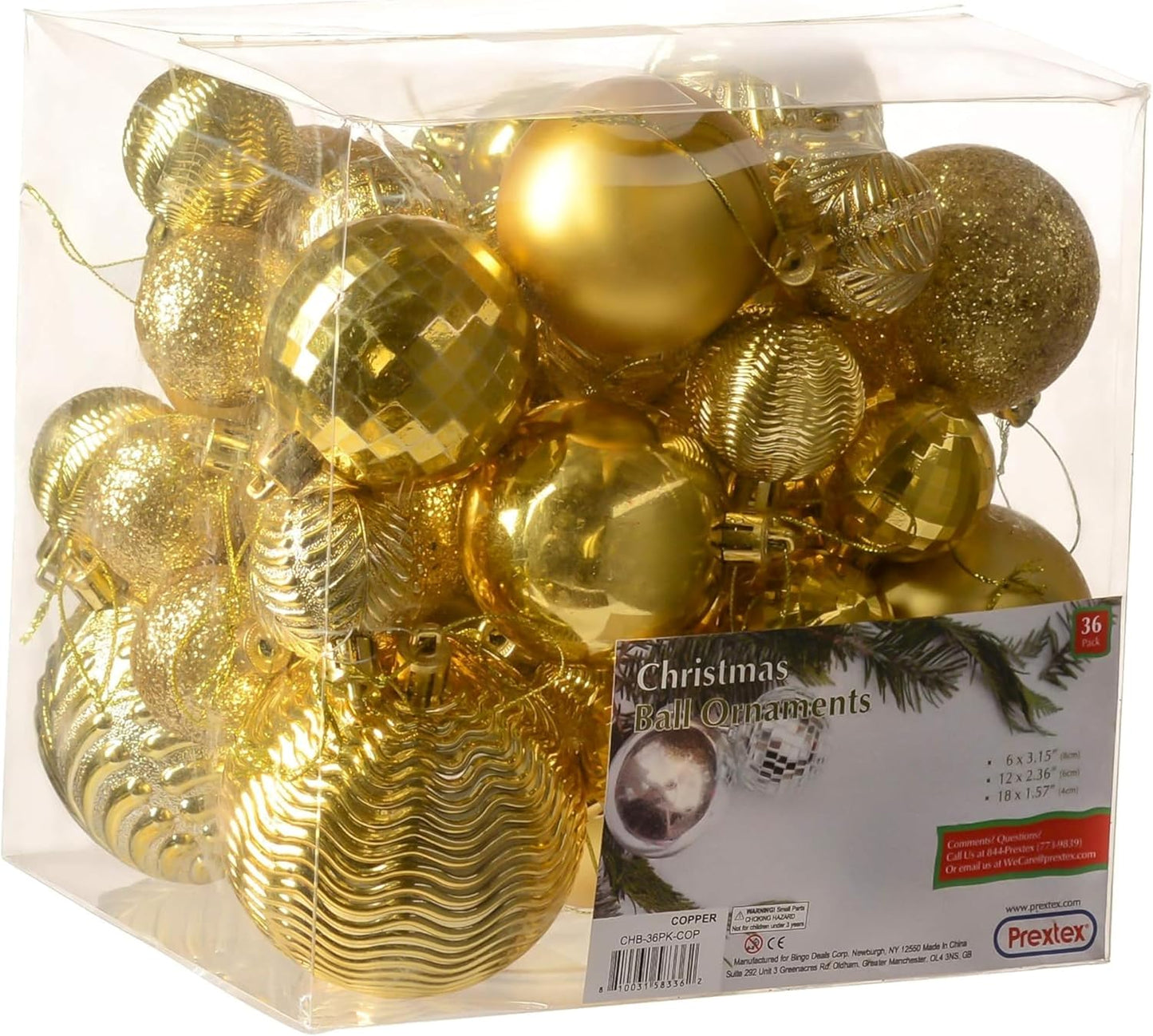 PREXTEX Christmas Ornaments Gold Set - 36-Piece Shatterproof Gold Ornaments for Christmas Tree