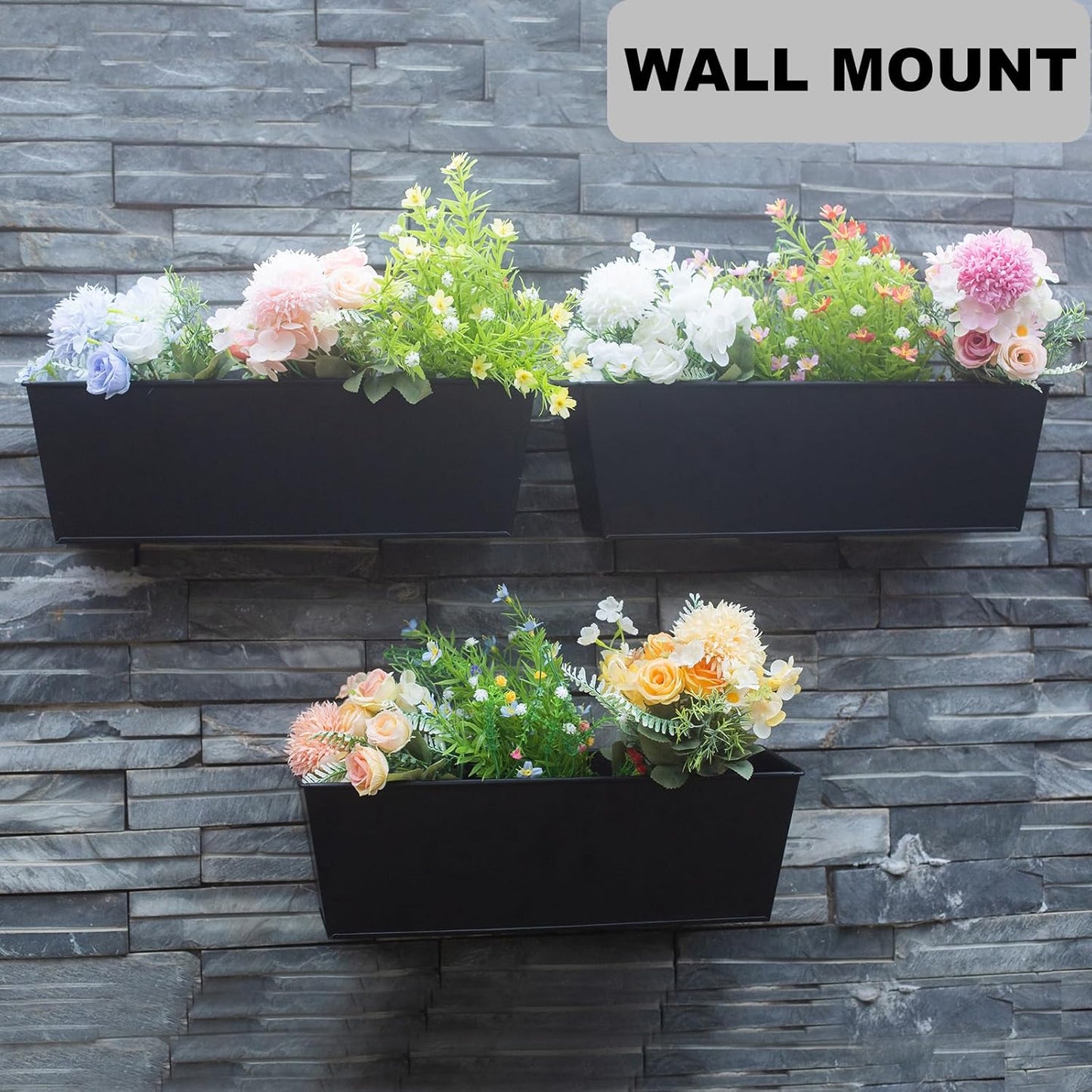 Wall Hanging Planters for Outdoor Plants 16 Inch Large Metal Fence Pots with Hooks for Outside