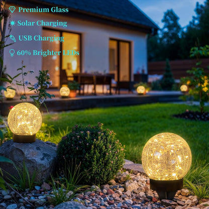 Beautyard Solar Globe Lights Outdoor USB Charged Garden Decor 3.94" Diameter 30LED 1000mAh Solar