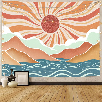 Lunerfex Boho Sun Tapestry Sunset Wall Tapestry, Mountain Tapestries for Bedroom 80s Tapestries