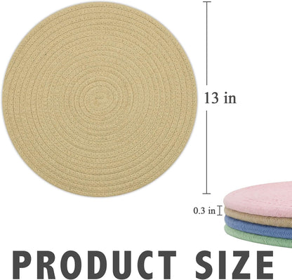 Round Placemats Set of 6, Cotton Rope Woven Table Mats, Hot Pads for Kitchen, Non Slip Heat