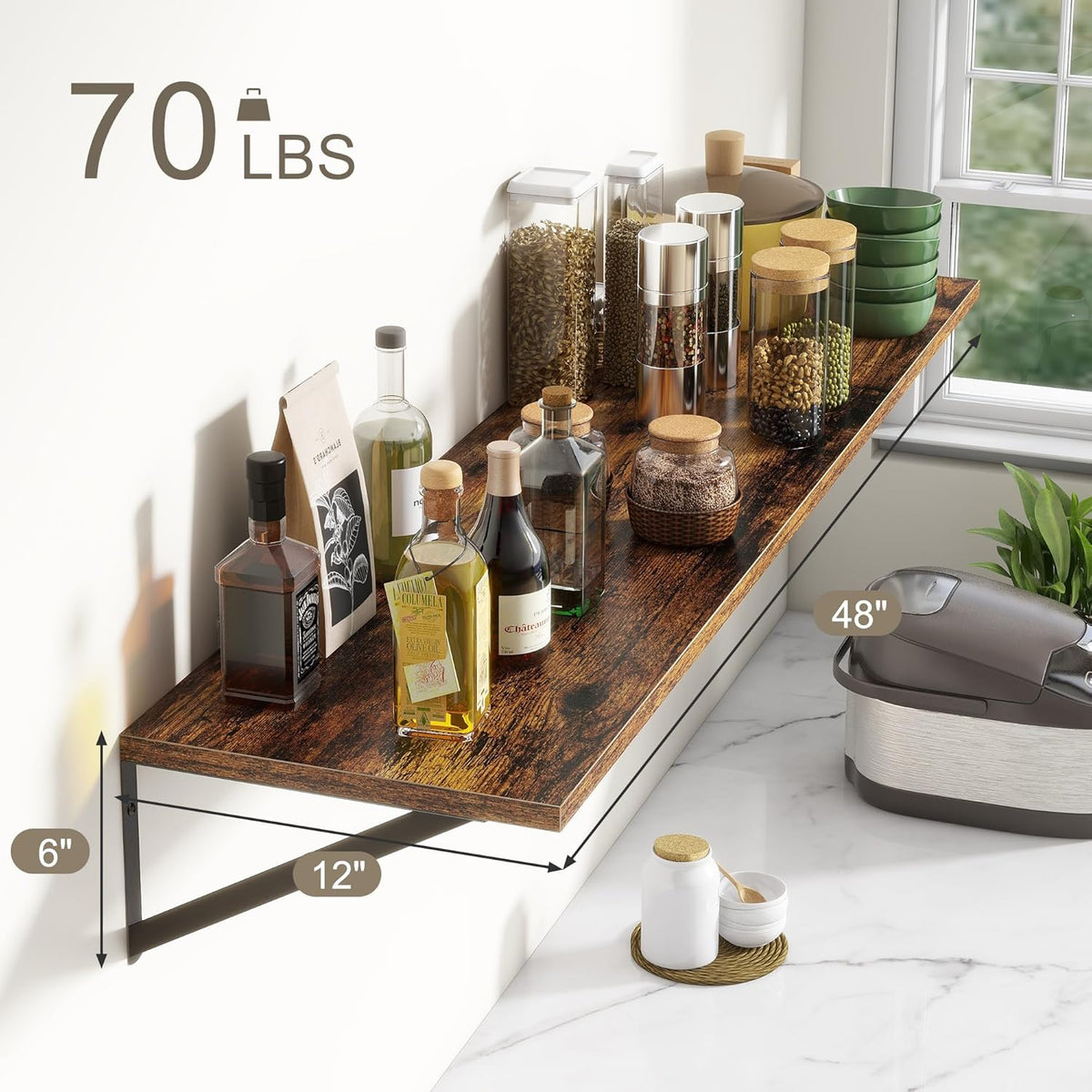 12 Inch Deep Floating Shelves,48W x 12D Floating Shelves, Deep Wall Shelves Bracket Set of 2, Large