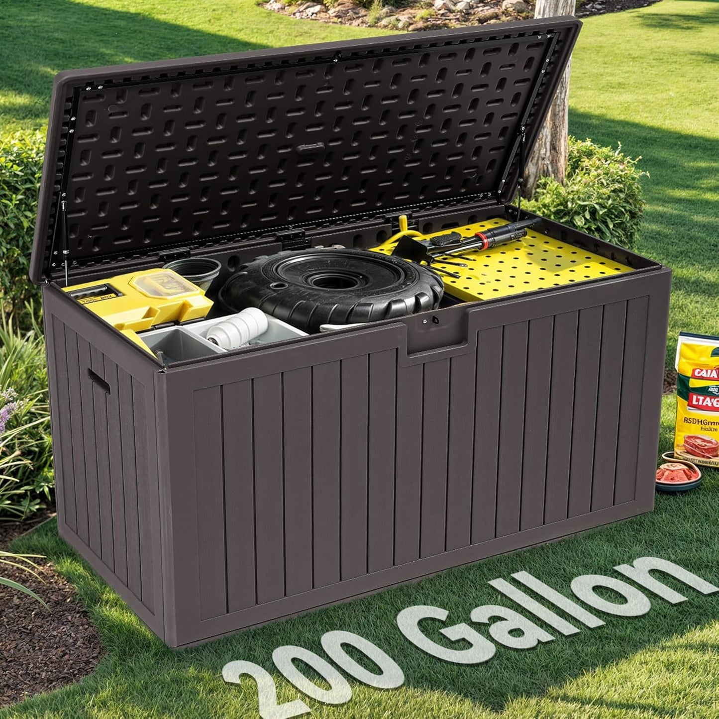 YITAHOME 200 Gallon Double-Wall Deck Box with Divider & Side Handles, Outdoor Large Storage for
