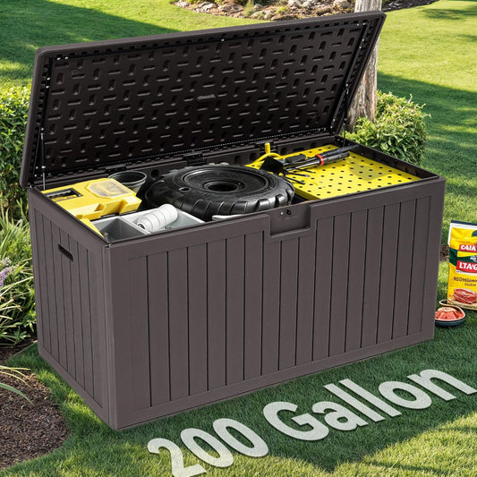 YITAHOME 200 Gallon Double-Wall Deck Box with Divider & Side Handles, Outdoor Large Storage for