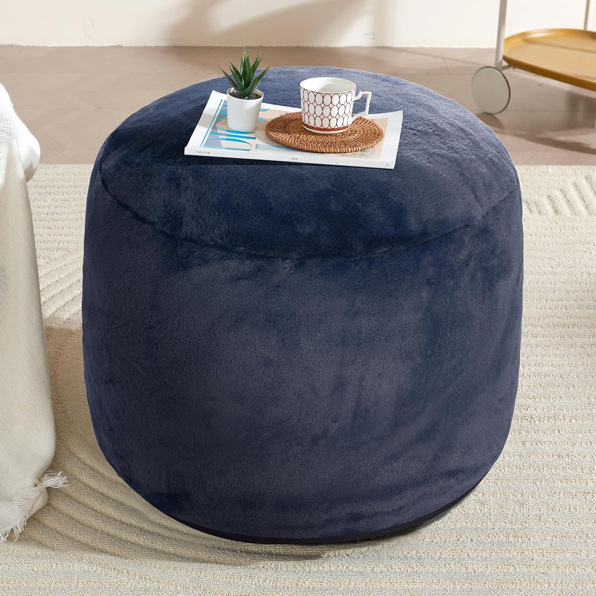 Boho Ottoman Living Room Furniture 26"x18" Round Ottomans Pouf Couch Foot Rest Navy Pouf Ottoman