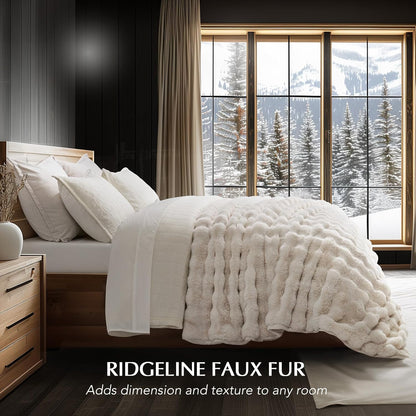 EVERGRACE Ultra Soft Luxury Fluffy Ridgeline Faux Rabbit Fur Throw Blanket, Thick Warm Bubble Throw