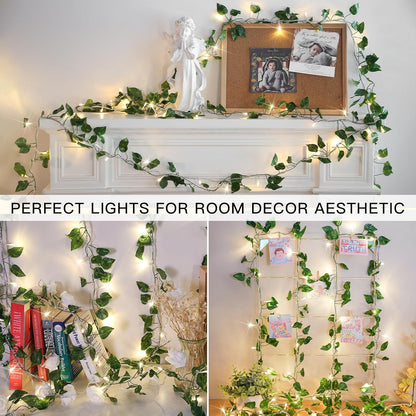 suddus Vine with Fairy Light Plug in, 33ft 100 LED Pothos String Lights Connectable with Remote