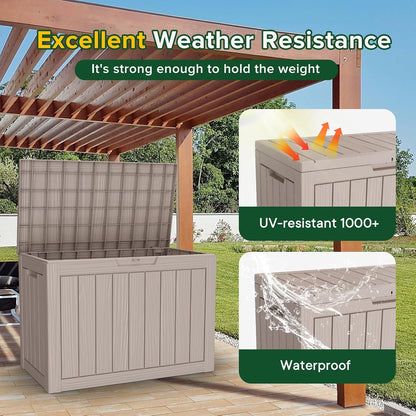45 Gallon Outdoor Storage Box Waterproof Lockable Resin Deck Box Large, Patio Storage Bin for Pool