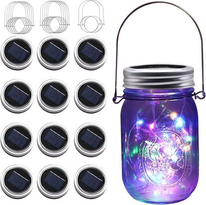 Solar Mason Jar Lights [Upgraded], 12 Pack 30 LED Firefly Fairy String Lights, Waterproof Outdoor