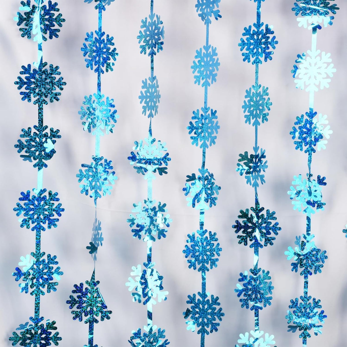 BRAVESHINE Blue Party Snowflake Backdrop - 2 Pack Hanging Foil Fringe Snow Flakes Party Streamers