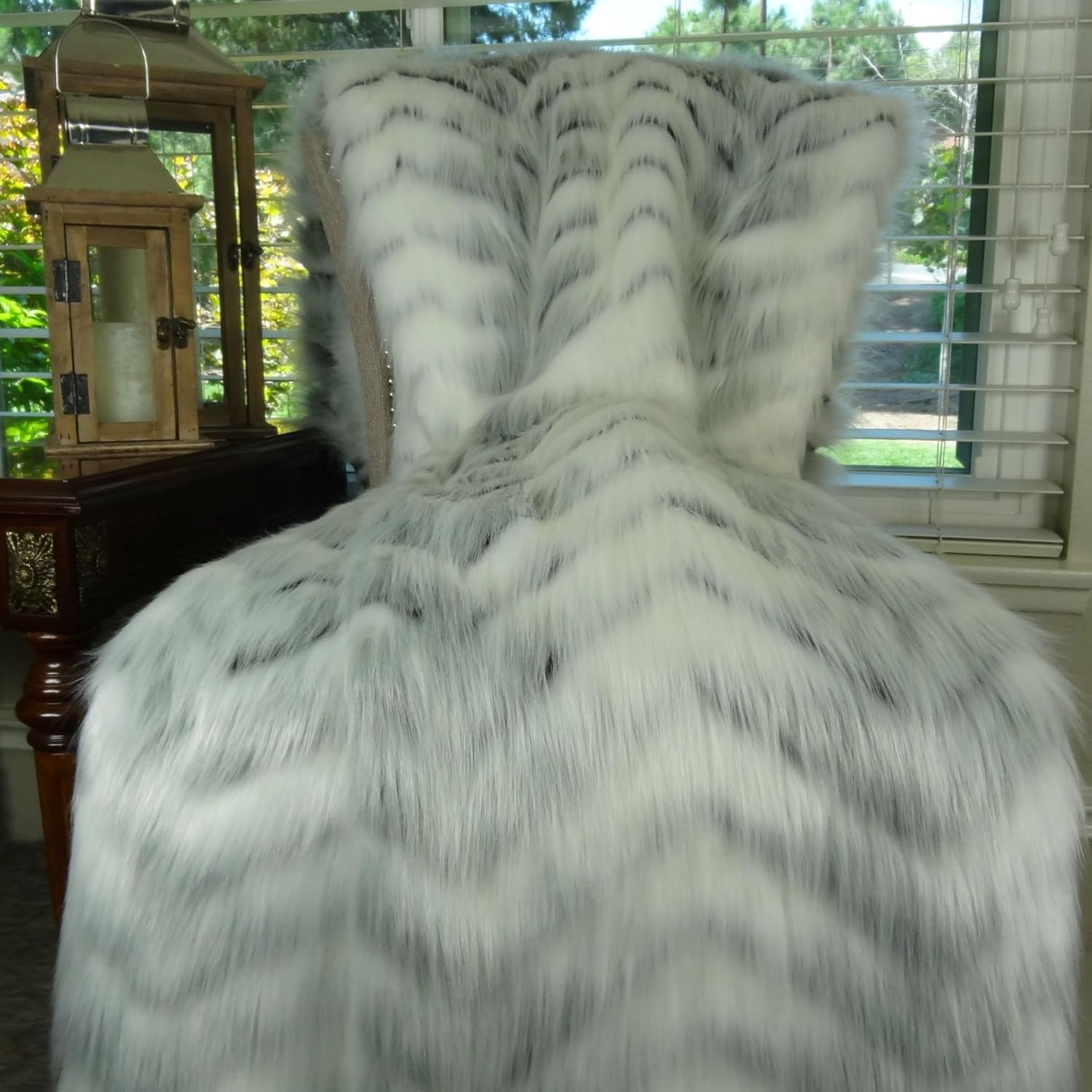 White Fox Faux Fur Throw & Bedspread - True White Gray Throw - Soft Luxury Blanket, Handmade in US