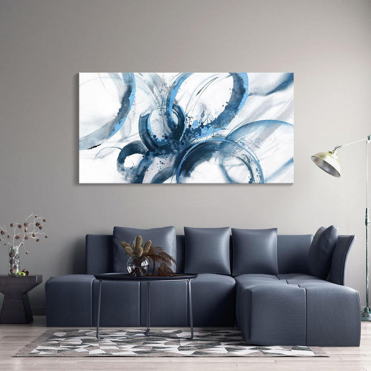 Large Canvas Wall Art Blue Abstract Pictures Wall Art for Living Room Paintings for Wall
