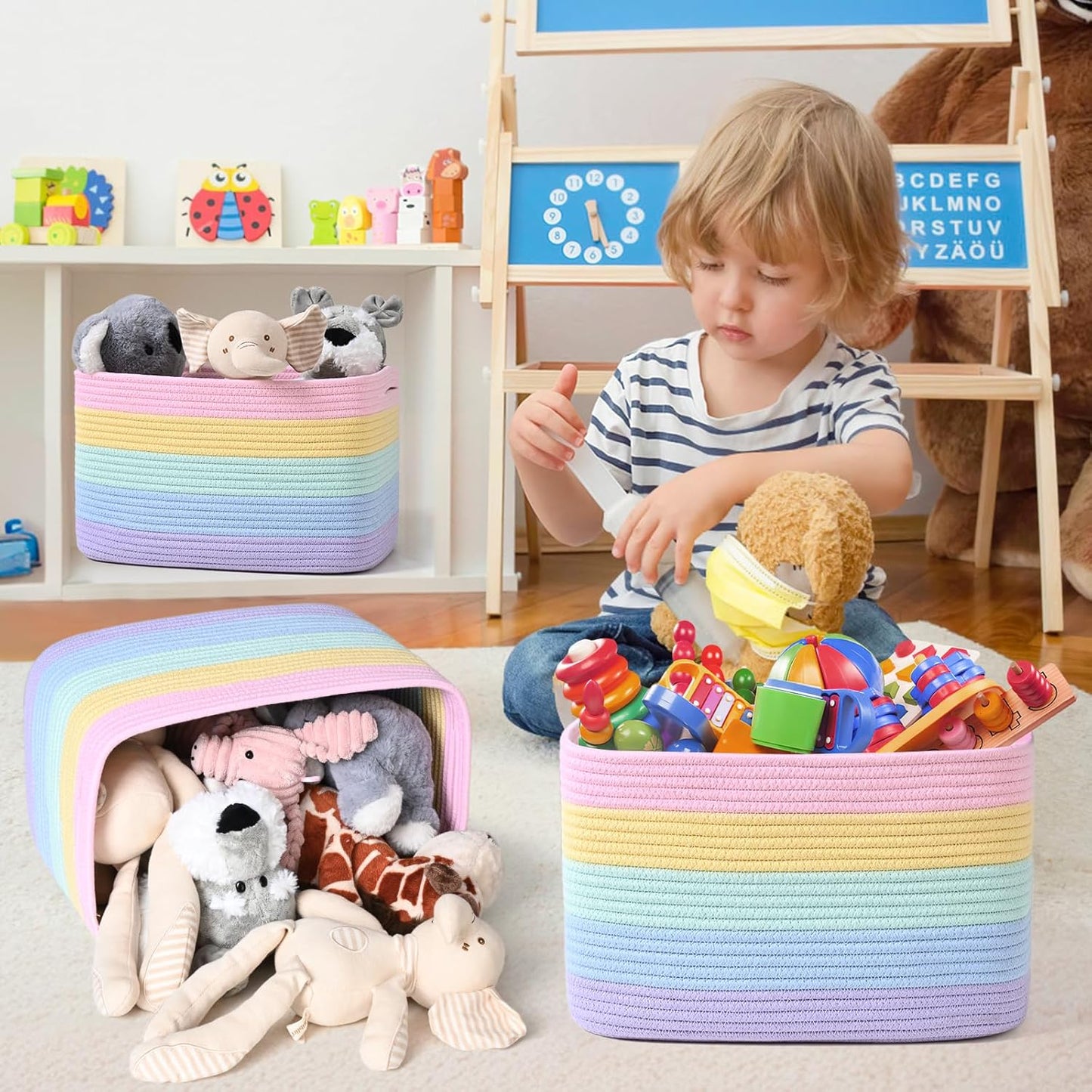 Shelf Baskets for Organizing, Woven Storage Basket for Shelves，Cotton Rope Storage Bins for Toys