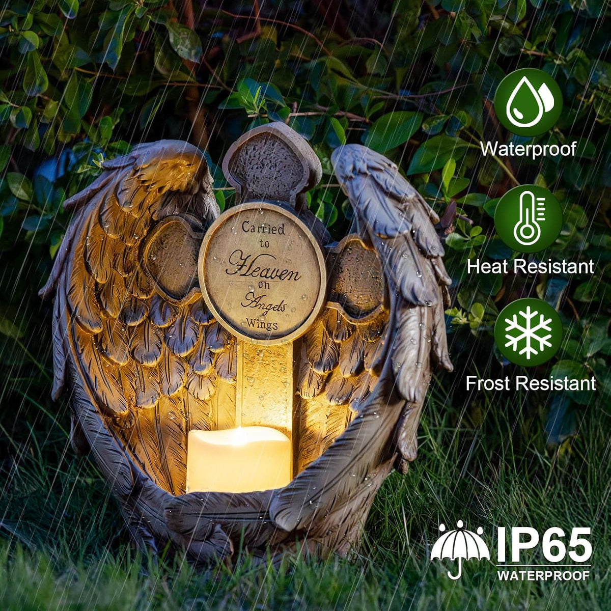 12" Solar Angel Wing Cross Garden Lights, Waterproof Memorial Grave Decorations Sympathy Gifts for