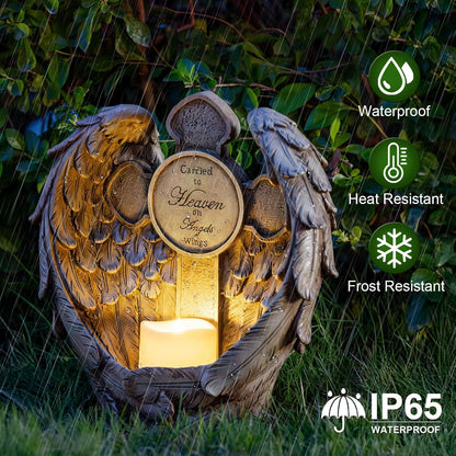 12" Solar Angel Wing Cross Garden Lights, Waterproof Memorial Grave Decorations Sympathy Gifts for