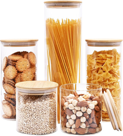 Glass Food Storage Jars, Glass Jars with Bamboo Lids, Kitchen Storage Jars, Canisters with Airtight