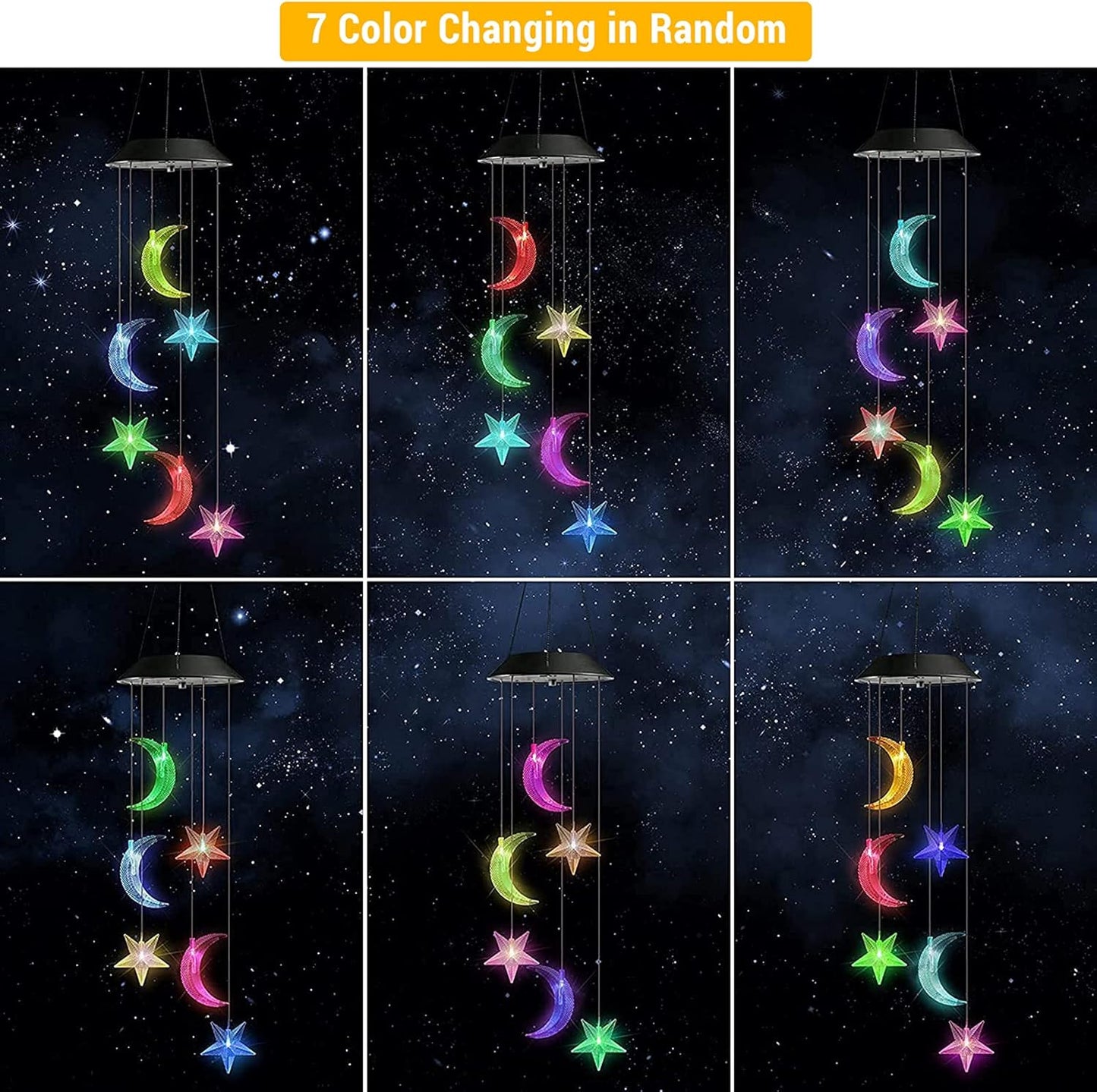 Toodour Solar Wind Chimes, Color Changing Wind Chimes Moon and Star, LED Decorative Mobile, Gift