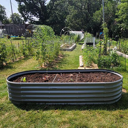 1 Pack 8x3x1.5FT Galvanized Raised Garden Bed Kit Oval Metal Ground Planter Box Outdoor Bottomless