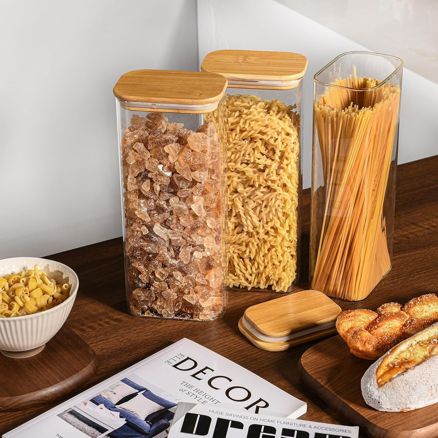 71oz Rectangle Airtight Glass Storage Containers with Bamboo Lids (Set of 3), Square Food Storage