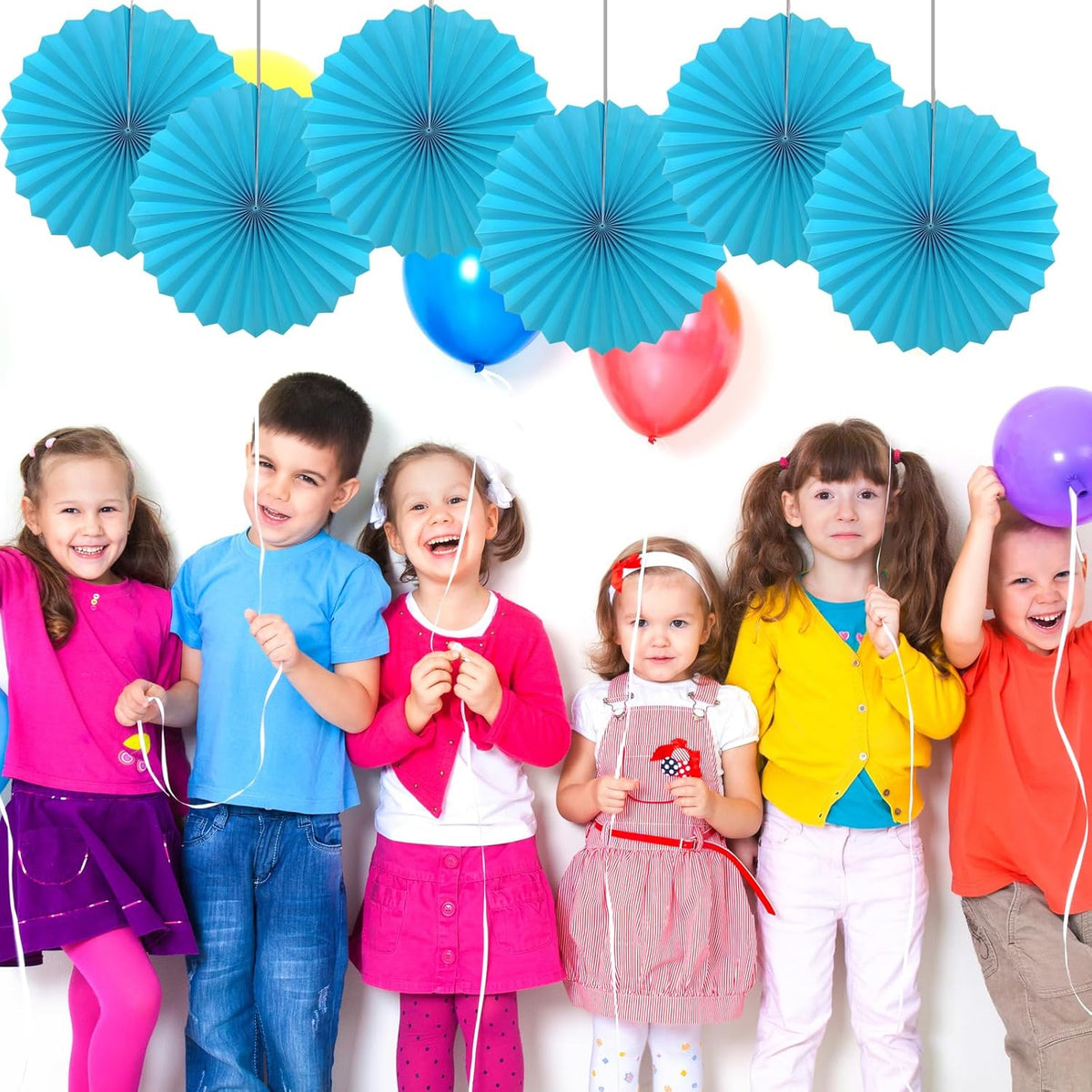 BARTHEW Blue Hanging Paper Fans,Blueaccessories Paper Decorations for Party,Blue Harmony Classroom