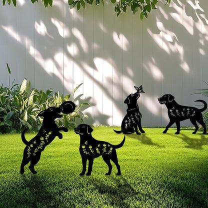 4 Pack Dog Metal Garden Decorative Stakes, Weather Proof Puppy Silhouette Statues for Yard