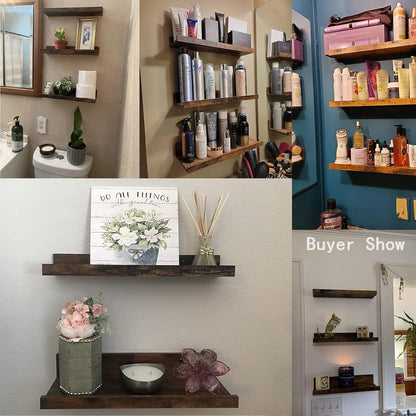 Giftgarden 16 Inch Floating Shelves for Wall Set of 3, Rustic Wall Mounted Picture Ledge Wooden