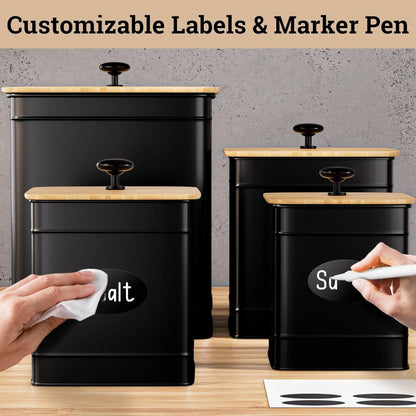 Kitchen Canisters for Countertop Set of 4 with Customizable Chalkboard Labels & Marker Pen - Big
