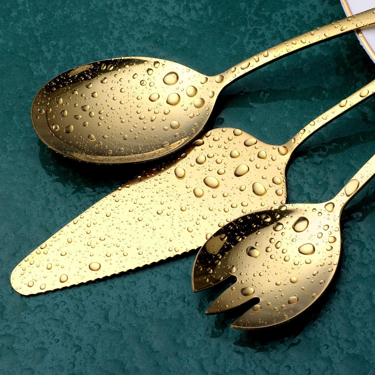 Gold Serving Utensils, OGORI 8-Piece Polished Stainless Steel Flatware Silverware Set Include