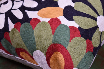 Black Daisy Floral Pillow Cover Flower Pillowcase Outdoor Suzani Accent Cushion Traditional Chair