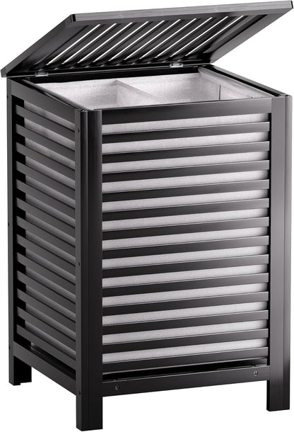 SMIBUY Double Laundry Hamper with Lid, 120L Bamboo Laundry Basket with Removable Liner Bag