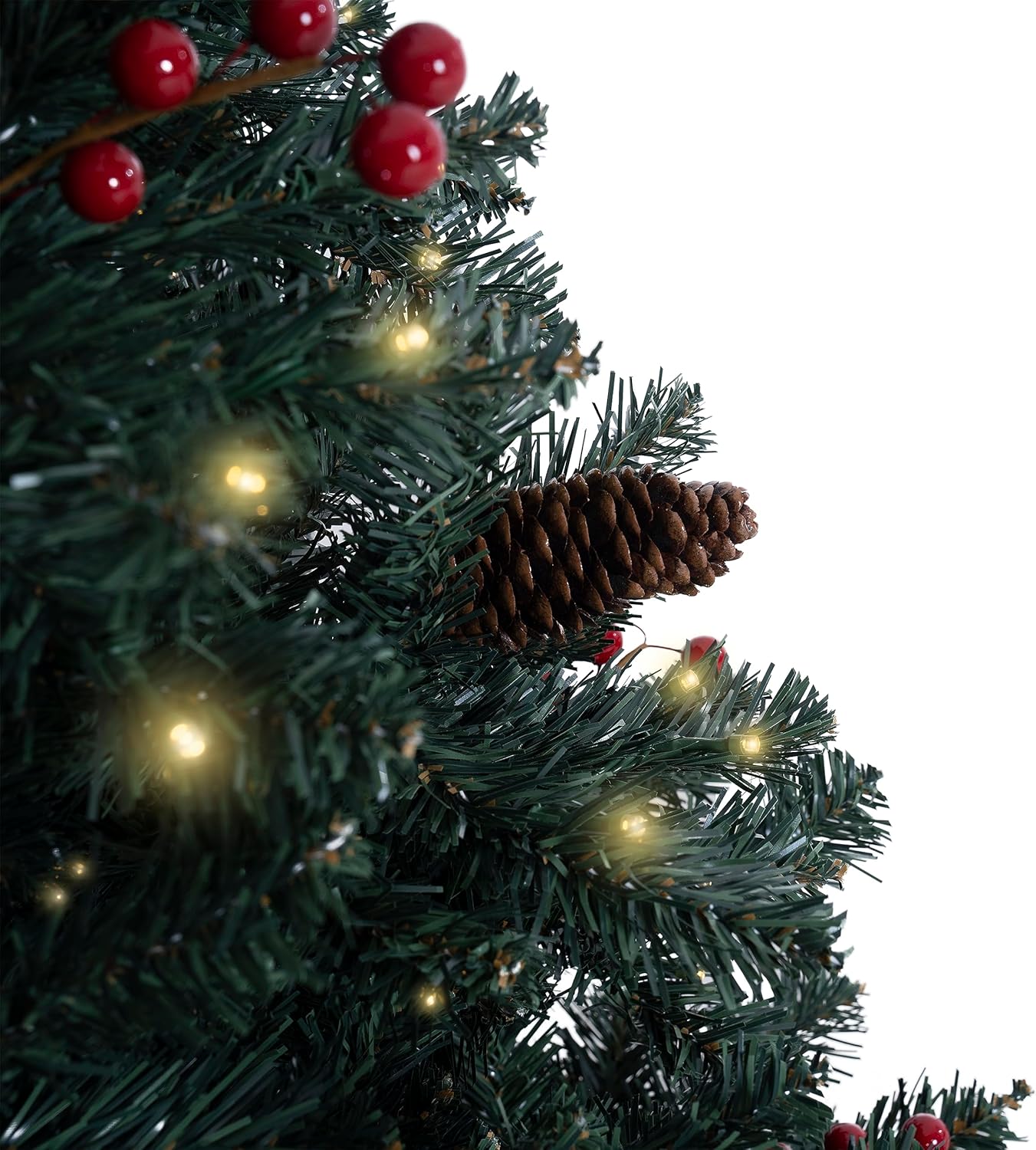 Naomi Home Belen 7.5ft Pencil Christmas Tree Prelit pre-Decorated with Pine Cones, Red Berries