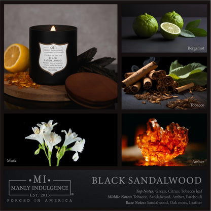 Manly Indulgence Black Sandalwood Scented Candle for Men 15 oz – Bergamot, Tobacco, Amber & Musk