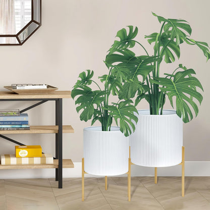 ARNIS Modern Plant Pots, Set of 2 Round Large Planters with Stand, Large Size Metal Pots with
