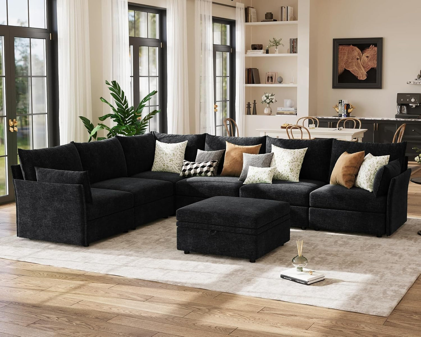 136.4" Oversized Modular Sectional Sofa, L Shaped Convertible Couch with Movable Ottoman, Large 7