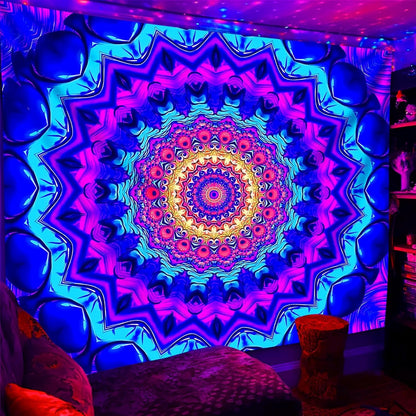 Blacklight Mandala Tapestry for Bedroom, Black Light Posters for Adults and Teens, Colorful UV
