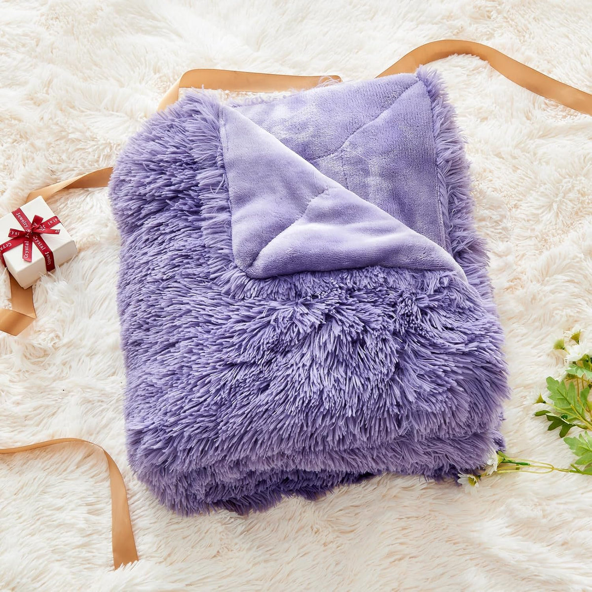 GONAAP Fuzzy Faux Fur Throw Blanket Twin Size Lavender Super Soft Cozy Plush Fuzzy Shaggy Blanket