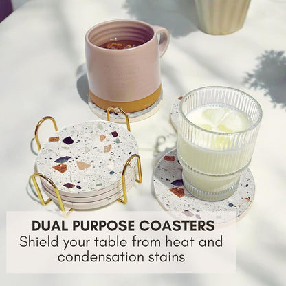 Terrazzo Drink Absorbent Coasters with Holder Set of 6, Ceramic Coaster for Drinks, Coffee Table
