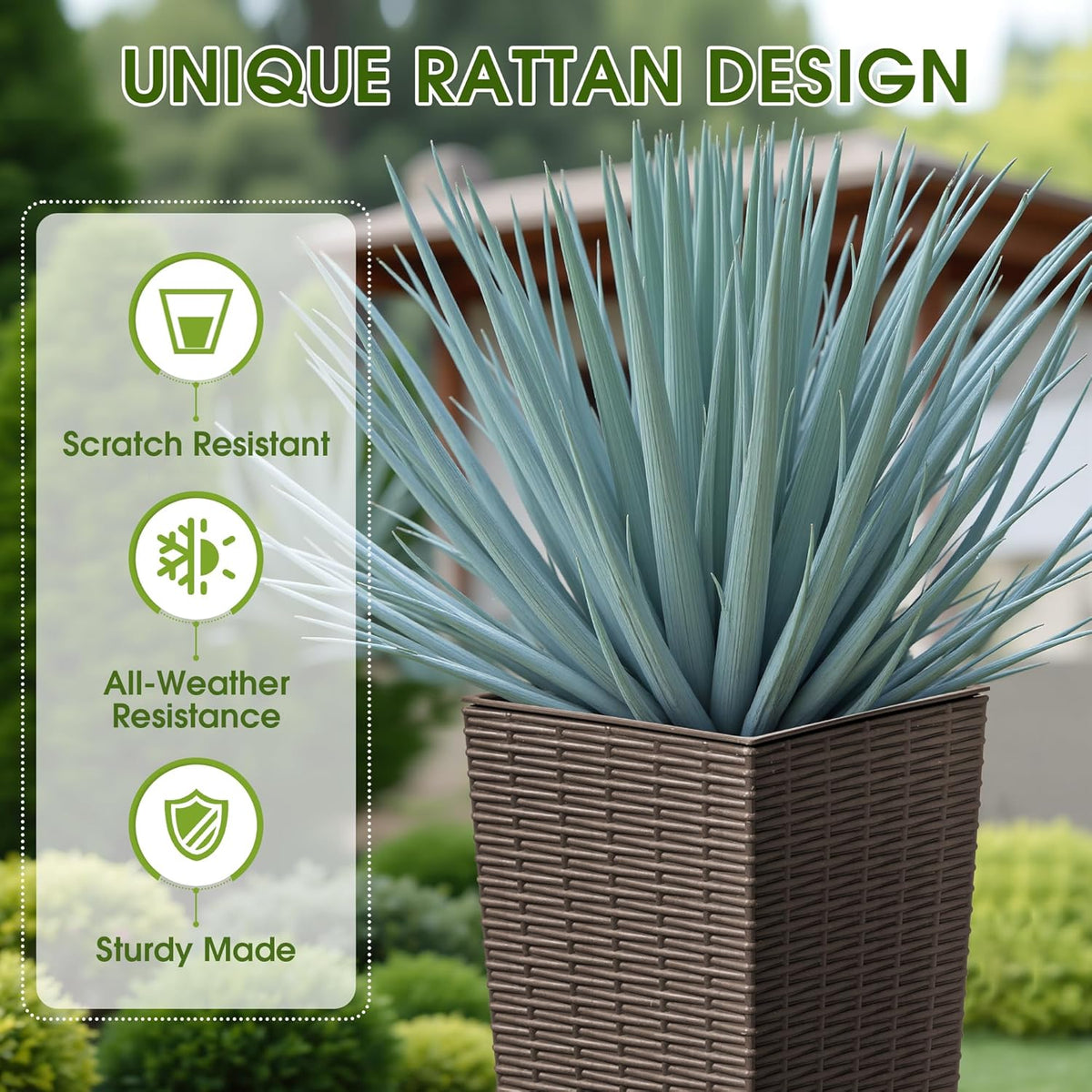 Devoko Resin Tall Planters for Outdoor Plants Set of 2, Large Taper Outdoor Planter Pots with 4