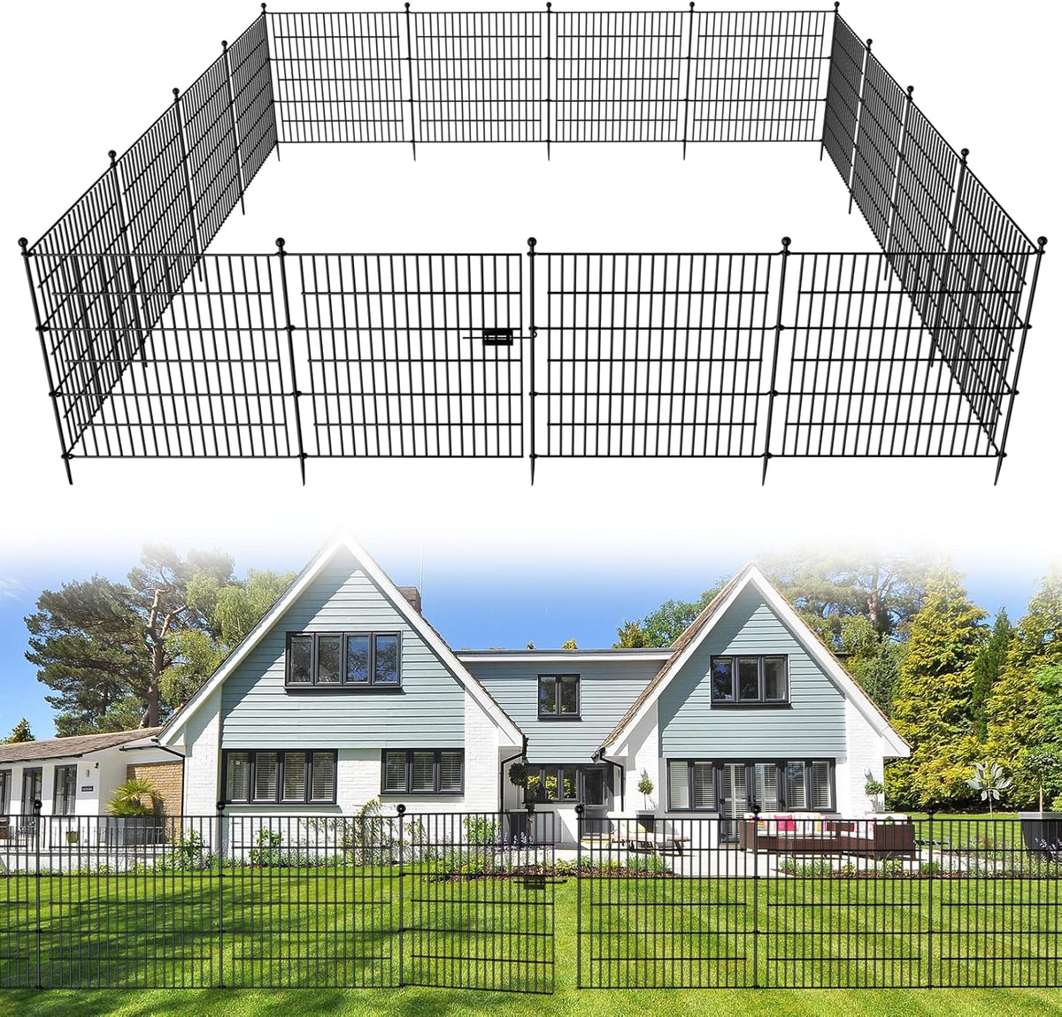 15 Panels No Dig Decorative Outdoor Garden Fence with Gate for Yard, 32 in(H) X 35.4 ft(L) Animal