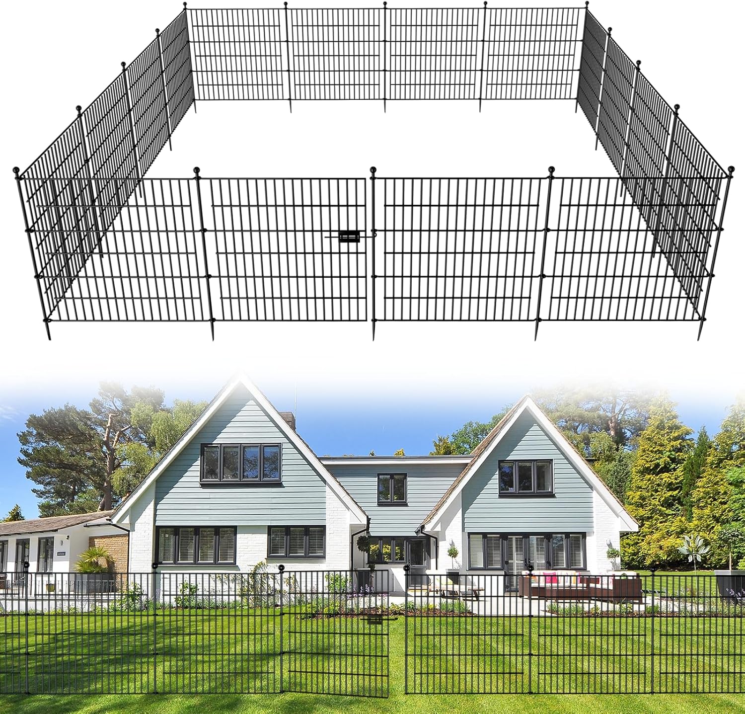 15 Panels No Dig Decorative Outdoor Garden Fence with Gate for Yard, 32 in(H) X 35.4 ft(L) Animal