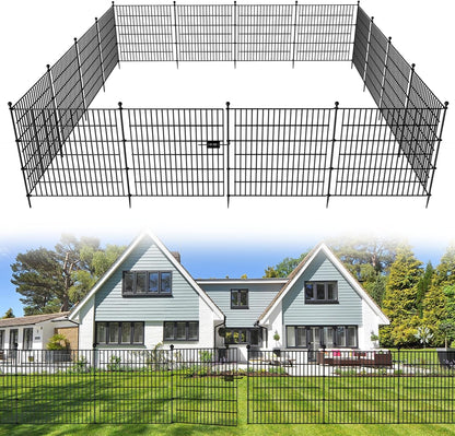 15 Panels No Dig Decorative Outdoor Garden Fence with Gate for Yard, 32 in(H) X 35.4 ft(L) Animal