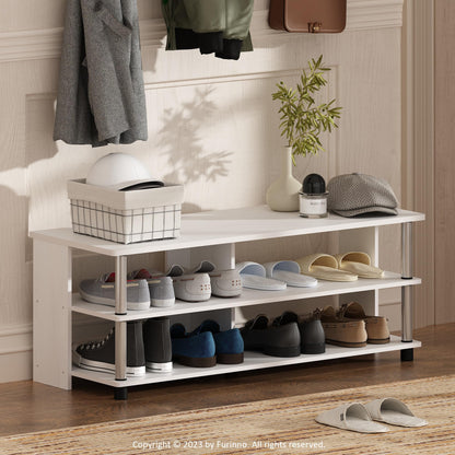 Furinno Turn-N-Tube Shoe Rack, 3-Tier Shoe Organizer, Compact Shoe Storage with Open Shelves and