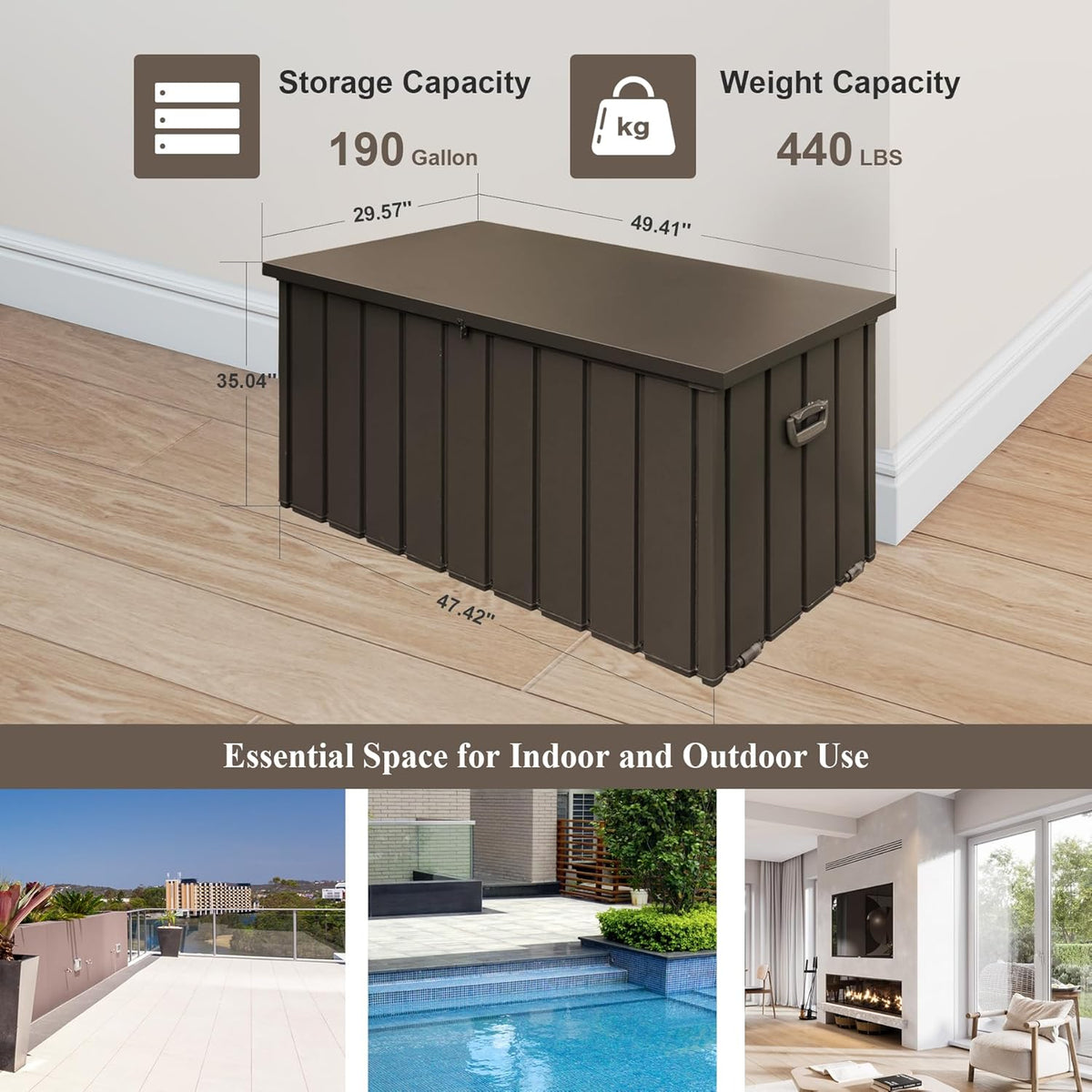 Domi Deck Box 190 Gallon, Waterproof Lockable Steel Outdoor Storage Container for Outside Cushions