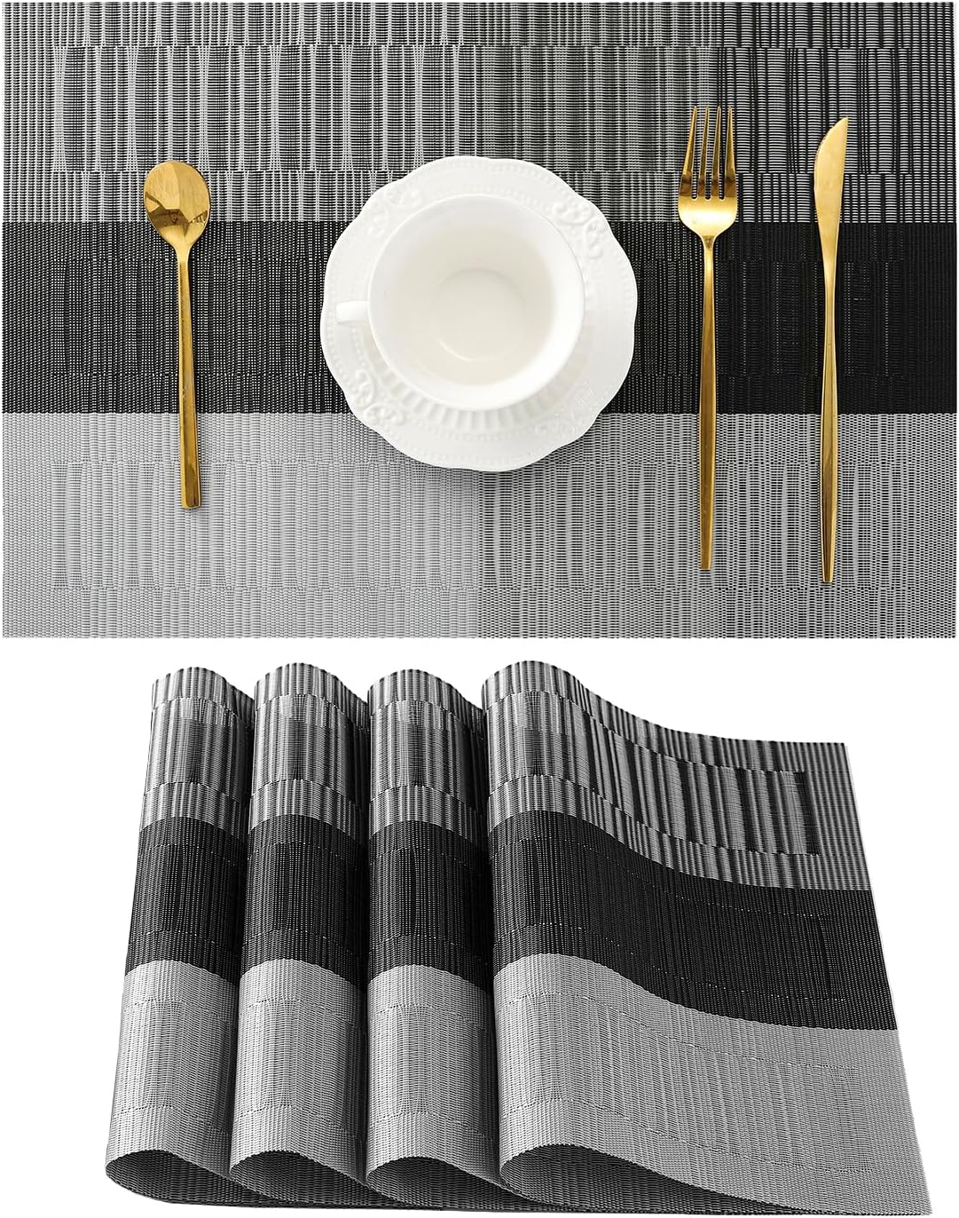 Leetaltree Grey with White Striped Placemats Set of 4 - Heat Resistant Non-Slip Place mats for