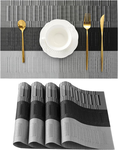 Leetaltree Grey with White Striped Placemats Set of 4 - Heat Resistant Non-Slip Place mats for