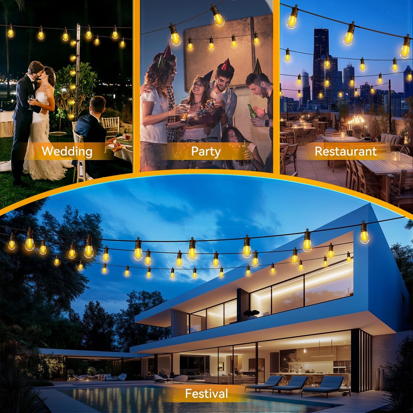 Outdoor String Lights Patio LED Light Outside - 45M 43+2 S14 LED 150ft Porch Lighting IP65